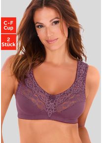 Petite Fleur Damen Entlastungs-BH, Gr. 100, lila, Spitze, Obermaterial: 55% Baumwolle, 40% Polyamid, 5% Elasthan, klassisch, BHs, ohne Bügel, mit