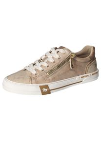 Mustang Shoes Damen Sneaker, Gr. 36, gold, Lederimitat, glänzend, casual, Schuhe, Retro Sneaker, Schnürschuh mit zusätzlichem Reißverschluss