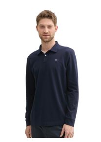 Tom Tailor Herren Langarm-Poloshirt, blau, casual, Gr. M, unifarben, Jersey, Obermaterial: 100% Baumwolle, Shirts, mit Logo-Stickerei