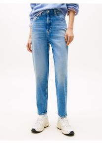 Tommy Jeans Damen Tapered-fit-Jeans "MOM JEAN UH TPR DI5133", blau, casual, Gr. 28, unifarben, Denim/Jeans, Obermaterial: 98% Baumwolle, 2% Elasthan,
