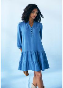 Lascana Damen Jeanskleid, blau, modisch, Gr. 40, unifarben, Web, Obermaterial: 100% Lyocell (TENCEL), Kleider, mit Rüsche am Kragen und Knopfleiste,