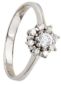 Jobo Damen Silberring "Ring mit 9 Zirkonia", 60, Silber 925 (Sterlingsilber), silber, Silber 925 (Sterlingsilber), Fingerringe, 925 Silber rhodiniert