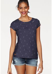 Ragwear Damen T-Shirt "FLORAH A ORGANIC O", blau, casual, Gr. XL, mehrfarbig, kontrastfarbene Details, bedruckt, gemustert, Single Jersey,