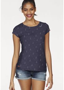 Ragwear Damen T-Shirt "FLORAH A ORGANIC O", blau, casual, Gr. XL, mehrfarbig, kontrastfarbene Details, bedruckt, gemustert, Single Jersey,