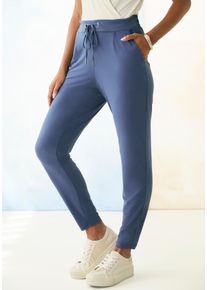 Lascana Damen Schlupfhose, blau, casual, Gr. 38, unifarben, Jersey, Obermaterial: 95% Polyester, 5% Elasthan, Hosen, aus glatter Jerseyqualität,