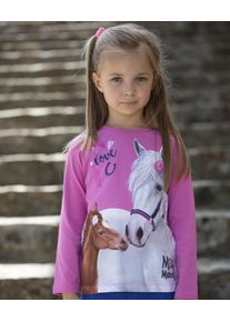 Miss Melody Mädchen Langarmshirt, pink, modisch, Gr. 128, bedruckt, Single Jersey, Obermaterial: 95% Baumwolle, 5% Elasthan, Shirts, mit großem