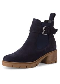 Tamaris Damen Chelseaboots, Gr. 36, blau, Veloursleder, Elastischer Einsatz, unifarben, modisch, Schuhe, Blockabsatz, Businessmode, Stiefelette mit