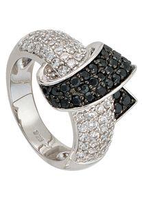 Jobo Damen Silberring "Ring mit Zirkonia schwarz weiß", 58, Silber 925 (Sterlingsilber), silber, Silber 925 (Sterlingsilber), Fingerringe, 925 Silber