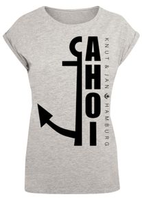 F4NT4STIC Damen T-Shirt "PLUS SIZE Ahoi Anker Crop Knut & Jan Hamburg", grau, casual, Gr. XXXL, Obermaterial: 100% Baumwolle, Shirts, Print