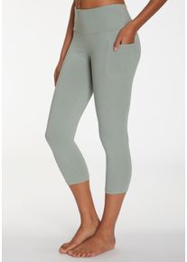 active by Lascana LASCANA ACTIVE Damen 3/4-Leggings, Gr. 32, grün, Obermaterial: 95% Baumwolle, 5% Elasthan, unifarben, Basic, Hosen, mit Handytasche, Loungewear