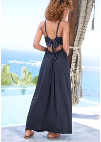 Lascana Damen Maxikleid, blau, modisch, Gr. 34, unifarben, Jersey, Obermaterial: 95% Viskose, 5% Elasthan, Kleider, mit tiefem Rückenausschnitt