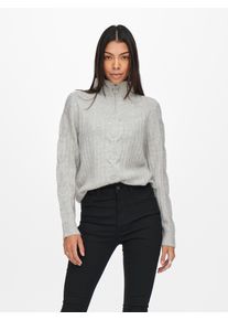Jacqueline de Yong JDY Damen Stehkragenpullover "JDYANDREA L/S ZIP CABLE PULLOVE KNT NOOS", grau, modisch, Gr. M, unifarben, Strukturmuster, Zopfmuster, Strick,