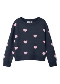 name it Mädchen Rundhalspullover "NMFODESSA LS KNIT BF", blau, casual, Gr. 110, gemustert, Strick, Obermaterial: 100% Polyester, Pullover