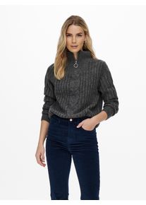 Jacqueline de Yong JDY Damen Stehkragenpullover "JDYANDREA L/S ZIP CABLE PULLOVE KNT NOOS", grau, modisch, Gr. M, unifarben, Strukturmuster, Zopfmuster, Strick,