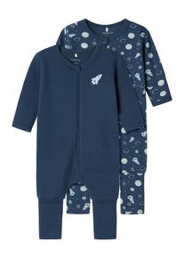 name it Kinder Schlafanzug "NBMNIGHTSUIT 2P ZIP FF DARK SPACE NOOS", Gr. 92, blau, Jersey, Obermaterial: 100% Baumwolle, bedruckt, casual,