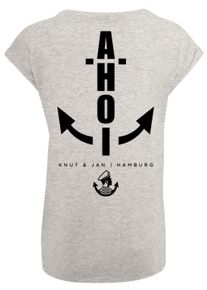 F4NT4STIC Damen T-Shirt "PLUS SIZE Ahoi Anker Knut & Jan Hamburg", grau, casual, Gr. 4XL, Obermaterial: 100% Baumwolle, Shirts, Print