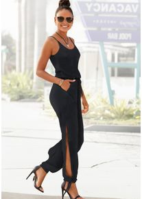 Buffalo Damen Overall, schwarz, modisch, Gr. 36, unifarben, Jersey, Obermaterial: 100% Viskose, Overalls, mit Schlitzen seitlich am Bein, luftiger