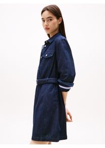 Tommy Jeans Damen Jeanskleid "DENIM BELTED DRESS", blau, casual, Gr. XS, unifarben, Denim/Jeans, Obermaterial: 100% Baumwolle, Kleider