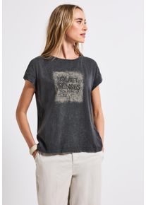 Street One Damen T-Shirt, grau, casual, Gr. 40, bedruckt, Web, 100% Baumwolle, Shirts, aus reiner Baumwolle