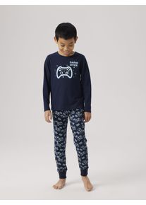 name it Kinder Schlafanzug "NKMNIGHTSET SAPPHIRE GAME NOOS", Gr. 86, blau, Jersey, Obermaterial: 95% Baumwolle, 5% Elasthan, bedruckt, casual,