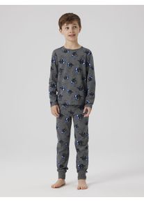 name it Kinder Pyjama "NKMNIGHTSET DARK GREY MEL SKULL NOOS", Gr. 110, grau, Jersey, Obermaterial: 95% Baumwolle, 5% Elasthan, bedruckt, casual,