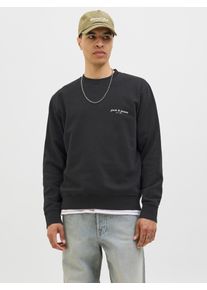 Jack & Jones JACK & JONES Herren Sweatshirt "JJEDOVER PRINT SWEAT CREW NECK", schwarz, modisch, Gr. XS, unifarben, angeraute Sweatware, Obermaterial: 80%
