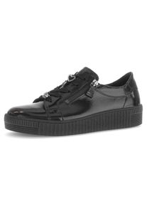 Gabor Damen Plateausneaker, Gr. 39, schwarz, Lackleder, glänzend, casual, Schuhe, Freizeitschuh, Halbschuh, Schnürer mit edlen Schmuck-Motiven