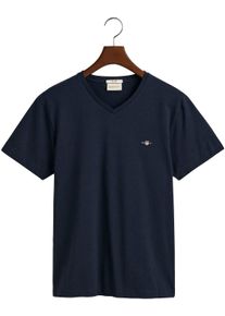 Gant Herren T-Shirt "SLIM SHIELD V-NECK T-SHIRT", blau, Basic, Gr. XXXL, unifarben, Jersey, Obermaterial: 100% Baumwolle, Shirts, mit einer kleinen