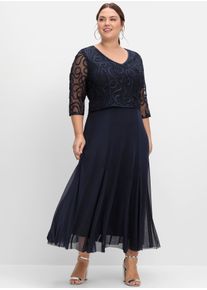 sheego Damen Abendkleid "Abendkleid", blau, Gr. 52, 100% Polyester, Kleider
