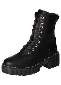 Mustang Shoes Damen Schnürboots, Gr. 38, schwarz, Lederimitat, casual, Schuhe, Blockabsatz, Schnürstiefelette mit käftiger Profilsohle