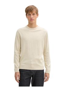 Tom Tailor Herren Rundhalspullover, beige, casual, Gr. XL, Strick, Obermaterial: 100% Baumwolle, Pullover, mit Logostickerei
