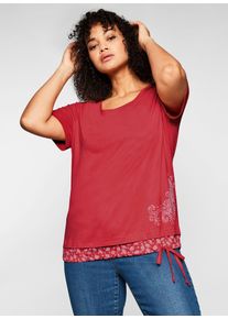 sheego Damen T-Shirt "T-Shirt", rot, Gr. 48, bedruckt, gemustert, mehrfarbig, 60% Baumwolle, 40% Polyester, Shirts