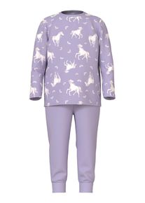 name it Kinder Schlafanzug "NMFNIGHTSET PASTEL LILAC HORSE NOOS", Gr. 98, lila, Jersey, Obermaterial: 95% Baumwolle, 5% Elasthan, bedruckt,