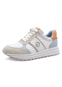 Tamaris Damen Plateausneaker, Gr. 39, blau, Textil, Lederimitat, sportlich, Schuhe, Freizeitschuh, Halbschuh, Schnürschuh mit farbigen Besätzen