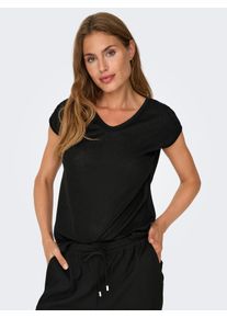 Only Damen Kurzarmshirt "ONLSILVERY S/S V NECK LUREX TOP JRS NOOS", schwarz, modisch, Gr. XL, unifarben, Jersey, Obermaterial: 60% Polyester, 24%