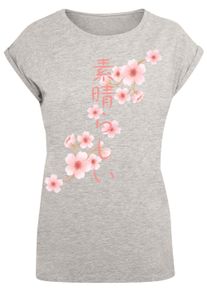 F4NT4STIC Damen T-Shirt "PLUS SIZE Kirschblüten Asien", grau, casual, Gr. L, Obermaterial: 100% Baumwolle, Shirts, Print