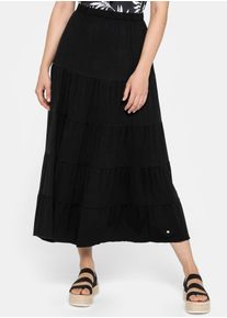 sheego Damen Volantrock, schwarz, Gr. 54, unifarben, 95% Viskose, 5% Elasthan, Röcke