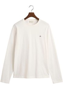 Gant Herren Langarmshirt "REG SHIELD LS T-SHIRT", beige, Basic, Gr. L, unifarben, Jersey, Obermaterial: 100% Baumwolle, Shirts, mit Logostickerei auf