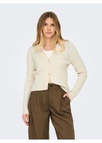Only Damen Strickjacke "ONLKATIA LS CABLE V-NECK CARDIGAN CC KNT", grau, modisch, Gr. L, meliert, Strick, Obermaterial: 50% Viskose, 27% Nylon, 23%