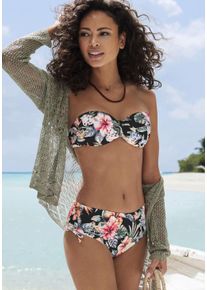 Lascana Damen Bikini-Hose "Salsa", schwarz, Gr. 42, geblümt, Microfaser, Recycling-Polyamid, Badehosen, seitlich regulierbar und mit tollem