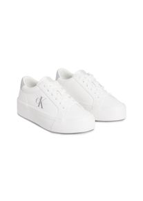 Damen Plateausneaker "VULC FLATF LTH SILVER LOGO TAG", Calvin Klein Jeans, Gr. 41, silber, Leder, Lederimitat, unifarben mit Farbeinsatz, sportlich,