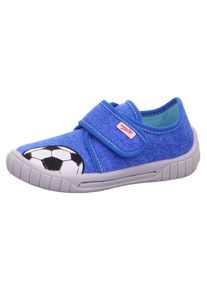Superfit Kinder Hausschuh "Bill WMS: Mittel", Gr. 27, blau, Textil, bestickt, klassisch, Schuhe, Kindergarten Schuh im Jeans-Look, Größenschablone