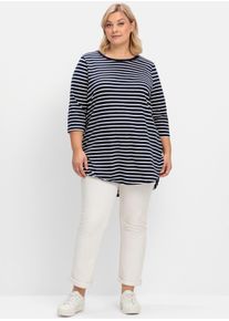 sheego Damen Longshirt "Longshirt", blau, Gr. 44, gemustert, mehrfarbig, gestreift, 95% Baumwolle, 5% Elasthan, Shirts