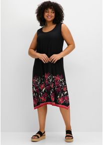sheego Damen Jerseykleid "Jerseykleid", schwarz, Gr. 52, geblümt, gemustert, 95% Viskose, 5% Elasthan, Kleider