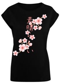 F4NT4STIC Damen T-Shirt "PLUS SIZE Kirschblüten Asien", schwarz, casual, Gr. 5XL, Obermaterial: 100% Baumwolle, Shirts, Print