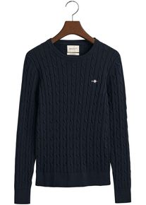 Gant Damen Strickpullover "STRETCH COTTON CABLE C-NECK", blau, casual, Gr. L, Zopfmuster, Strick, Obermaterial: 88% Baumwolle, 10% Polyamid, 2%