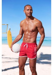 Bench. Herren Badeshorts "Bradley", rot, Gr. M, kontrastfarbene Details, Polyester, Badehosen, mit coolem Logodruck