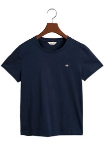 Gant Damen T-Shirt "REG SHIELD KA T-SHIRT", blau, casual, Gr. XS, unifarben, Jersey, Obermaterial: 100% Baumwolle, Shirts, mit einer kleinen