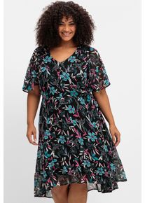 Damen Chiffonkleid "Chiffonkleid", schwarz, Gr. 48, sheego by Joe Browns, geblümt, gemustert, 100% Polyester, Kleider