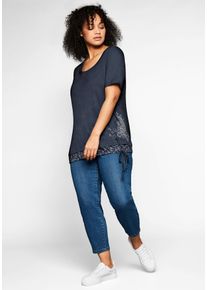 sheego Damen T-Shirt "T-Shirt", blau, Gr. 56, bedruckt, gemustert, mehrfarbig, 60% Baumwolle, 40% Polyester, Shirts